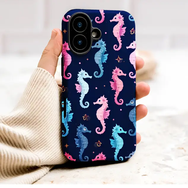 Whimsical Seahorse Starry Ocean Pattern Phone Case Cover for iPhone 17 Pro Max 16 15 Plus 14 13 Mini Samsung S26 S25 Google Pixel 10 9 9999
