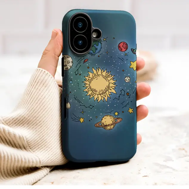 Whimsical Solar System Cosmic Art Design Phone Case Cover for iPhone 17 Pro Max 16 15 Plus 14 13 Mini Samsung S26 S25 Pixel 10 9 10029
