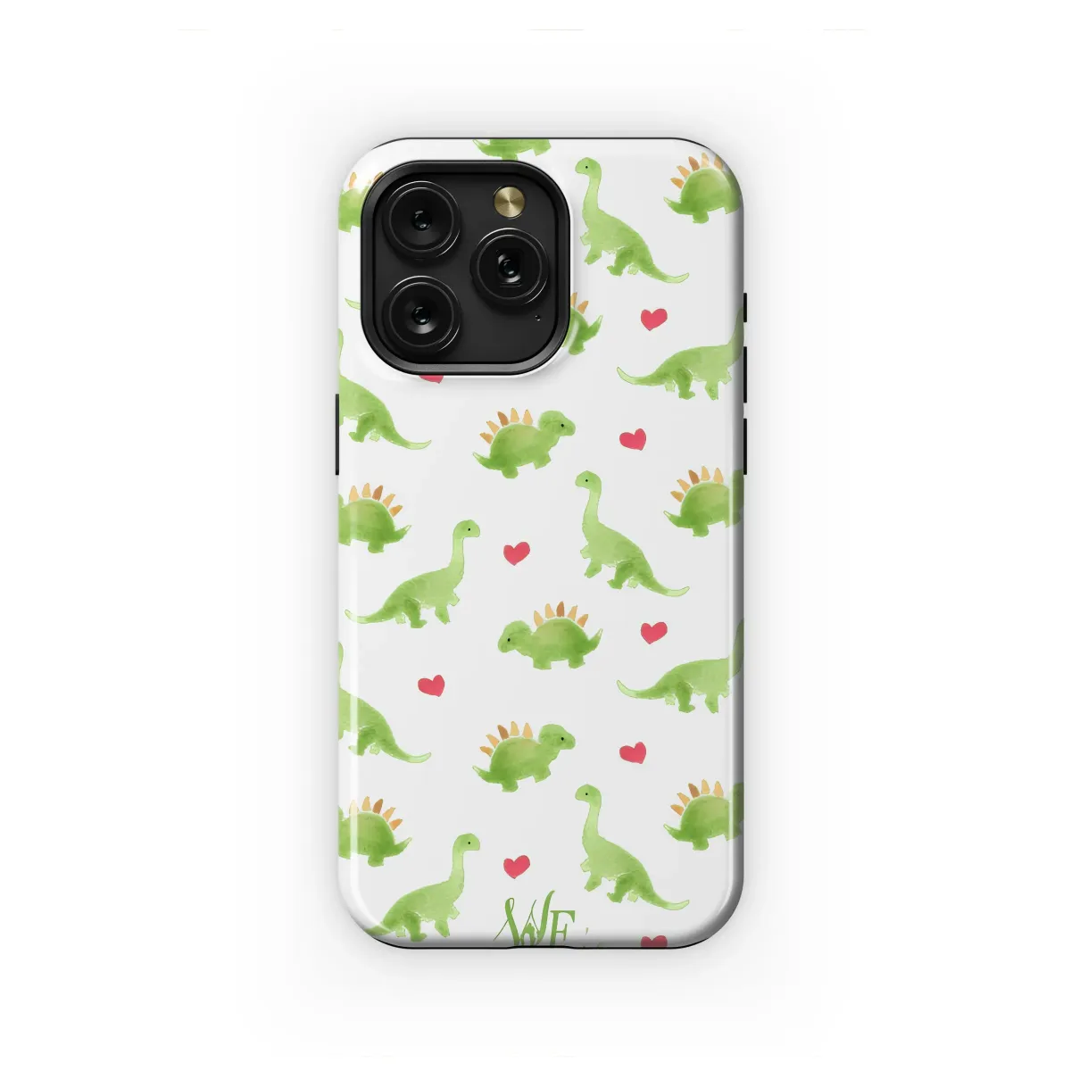 Whimsical Watercolor Dinosaur Love Art Phone Case iPhone Samsung Cover Pixel 7039 - Image 1