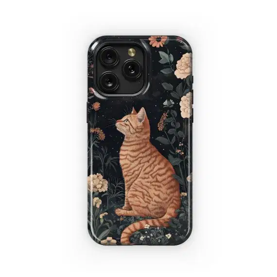 William Morris Inspired Ocicat Cat and Moon Phone Case iPhone Samsung Cover Pixel 3641 - Image 1