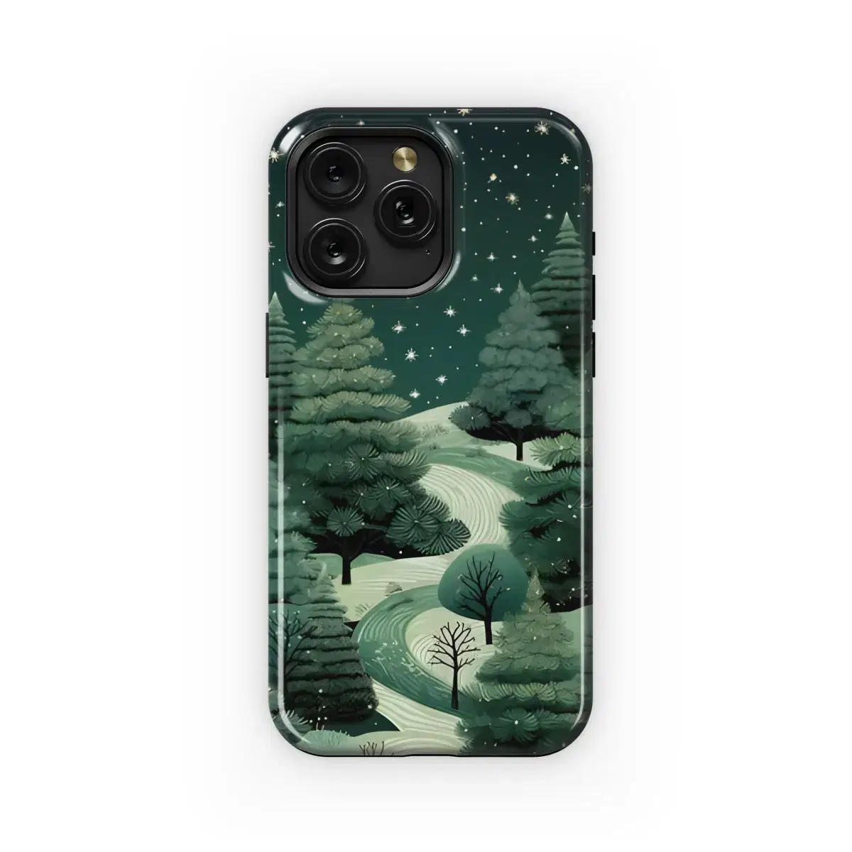 Winter Nature Celestial Snowing Sky Green Trees Phone Case iPhone Samsung Cover Pixel 1737 - Image 1