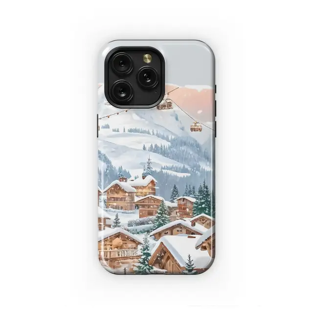 Winter Ski Village Mountain Landscape Art Phone Case Cover for iPhone 17 Pro Max 16 15 Plus 14 13 Mini Samsung S25 S24 Pixel 10 9 8834