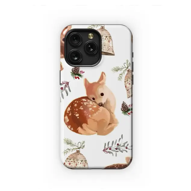 Woodland Christmas Fawn with Rustic Holiday Bells Design Phone Case Cover for iPhone 17 Pro Max 16 15 13 Samsung S25 S24 Pixel 8932