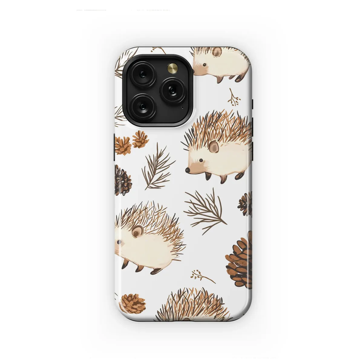 Woodland Hedgehog and Pinecone Autumn Pattern Phone Case Cover for iPhone 17 Pro Max 16 15 Plus 14 13 Mini Samsung S25 S24 Pixel 10 9 8485 - Image 1