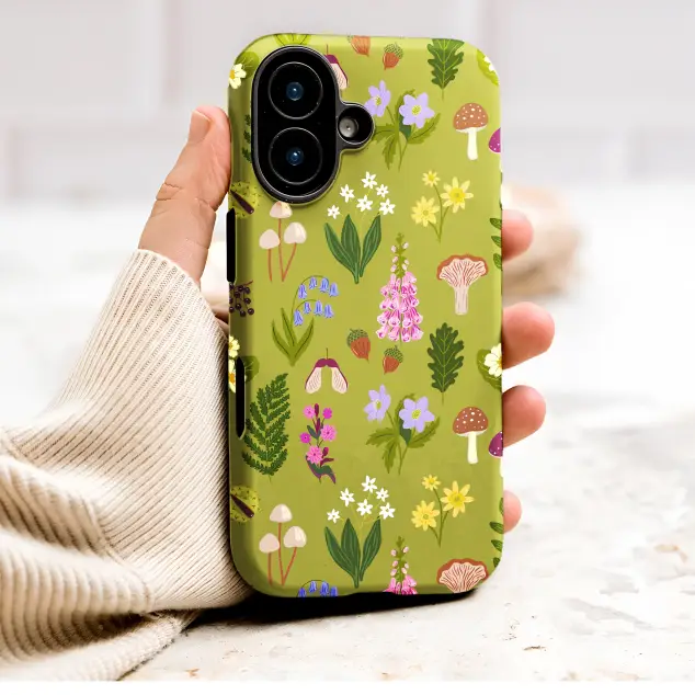 Woodland Mushroom Botanical Fern Floral Illustration Phone Case Cover for iPhone 17 Pro Max 16 15 13 Samsung S26 S25 Pixel 9965