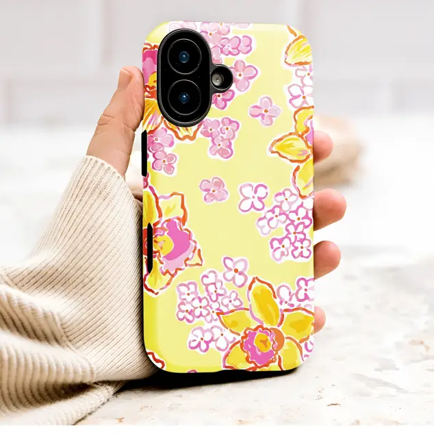 Yellow Daffodil Pink Floral Preppy Summer Art Phone Case Cover for iPhone 17 Pro Max 16 15 Plus 14 13 Mini Samsung S26 S25 Pixel 10 9 9886
