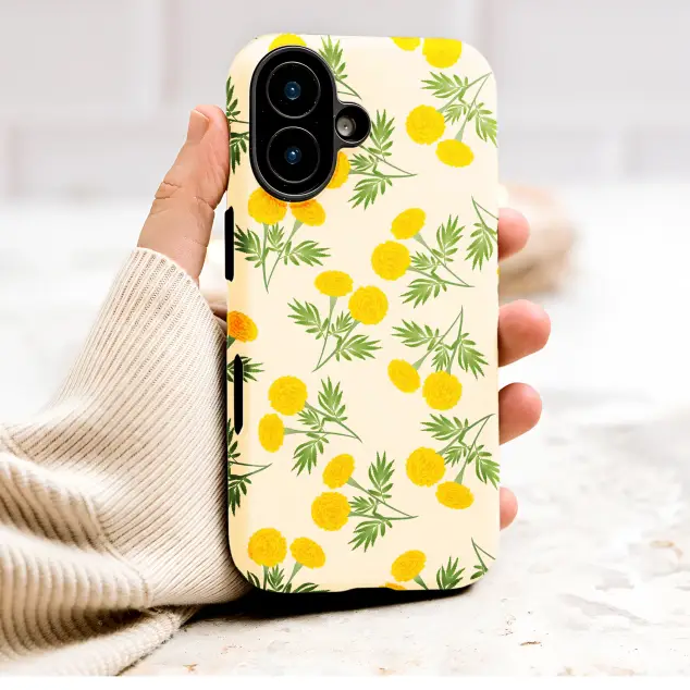 Yellow Marigold Floral Pattern Botanical Garden Design Phone Case Cover for iPhone 17 Pro Max 16 15 13 Samsung S26 S25 Pixel 9817