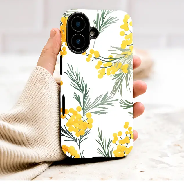 Yellow Mimosa Flower Botanical Print Cottagecore Art Phone Case Cover for iPhone 17 Pro Max 16 15 13 Samsung S26 S25 Pixel 9818